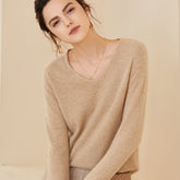 Women V Neck Classic Long Sleeve Loose Pullover Cashmere Sweater